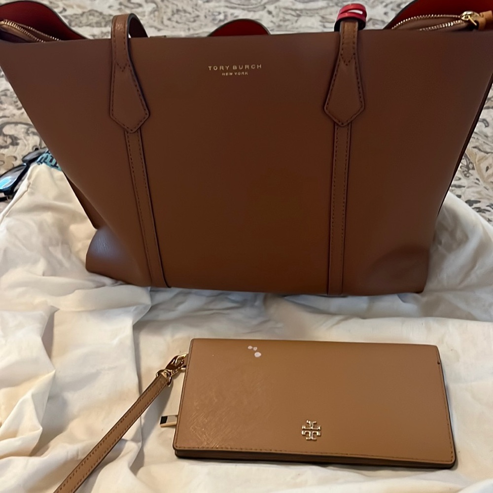 Tory Burch handbag and wallet. Only flaw is shown on wallet.